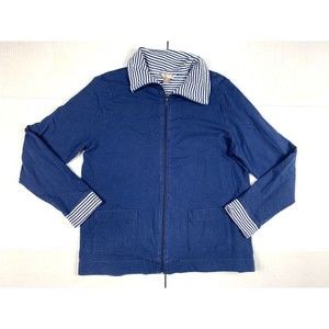 White Stag Women Large Jacket Navy Zip Up Collared Pockets Long Sleeve Cotton Bl